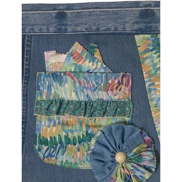 Handmade Denim & Fabric Tote Bag With Floral Appliqué - Picture 3 of 6
